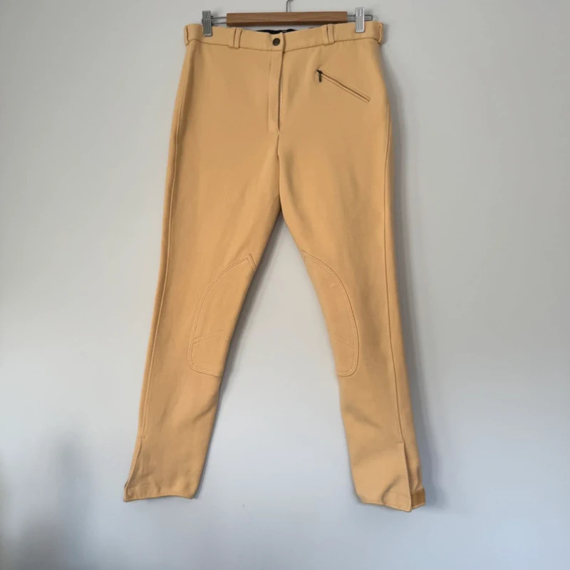 Shires Ladies Canary Knee Patch Jodhpurs Size 32 Yellow Riding Breeches Zip