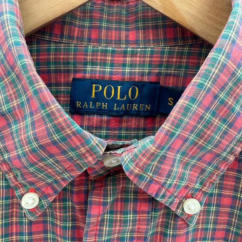 Polo Ralph Lauren Red Green Tartan Check Shirt Size S Cotton Pony Logo - Image 5
