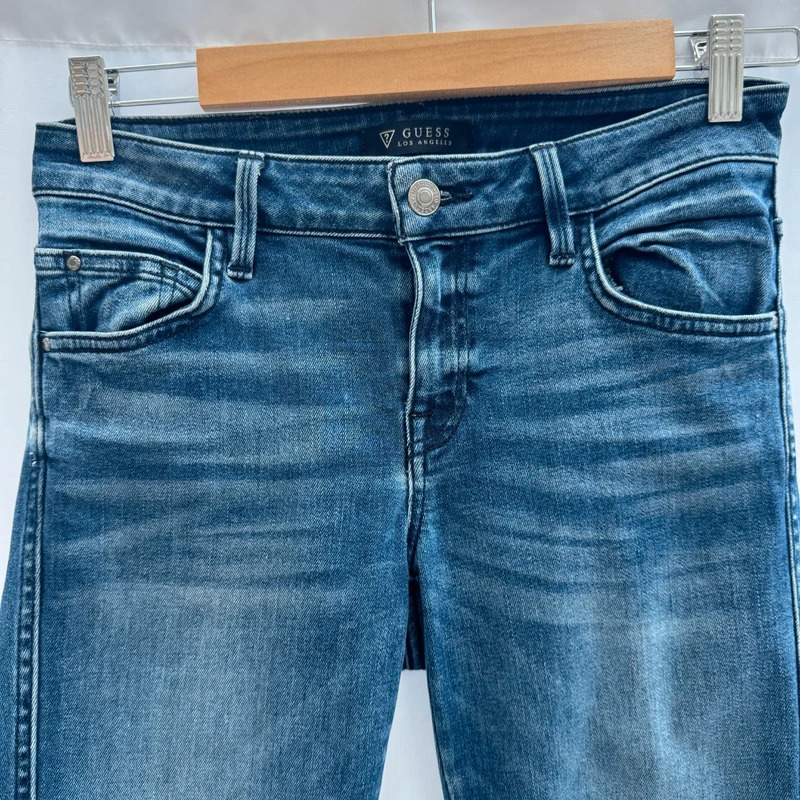 Guess Los Angeles Mid Rise Skinny Jeans W27 L29 Blue Faded Wash Stretch Denim - Image 2