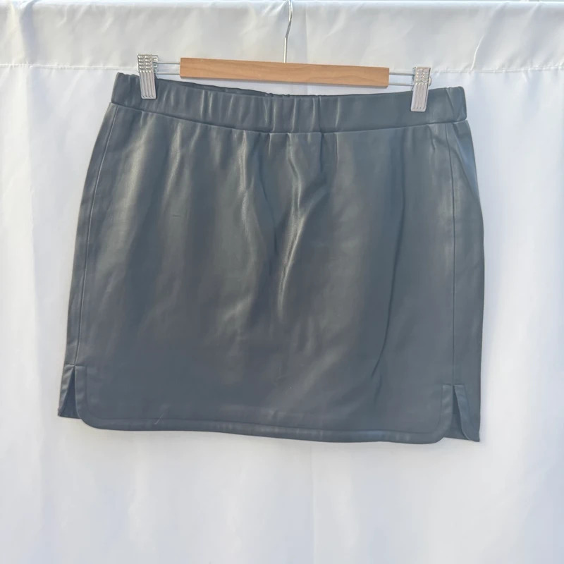 La Redoute R Edition Black Faux Leather Mini Skirt UK 14 Elastic Waist Side Slits French Design