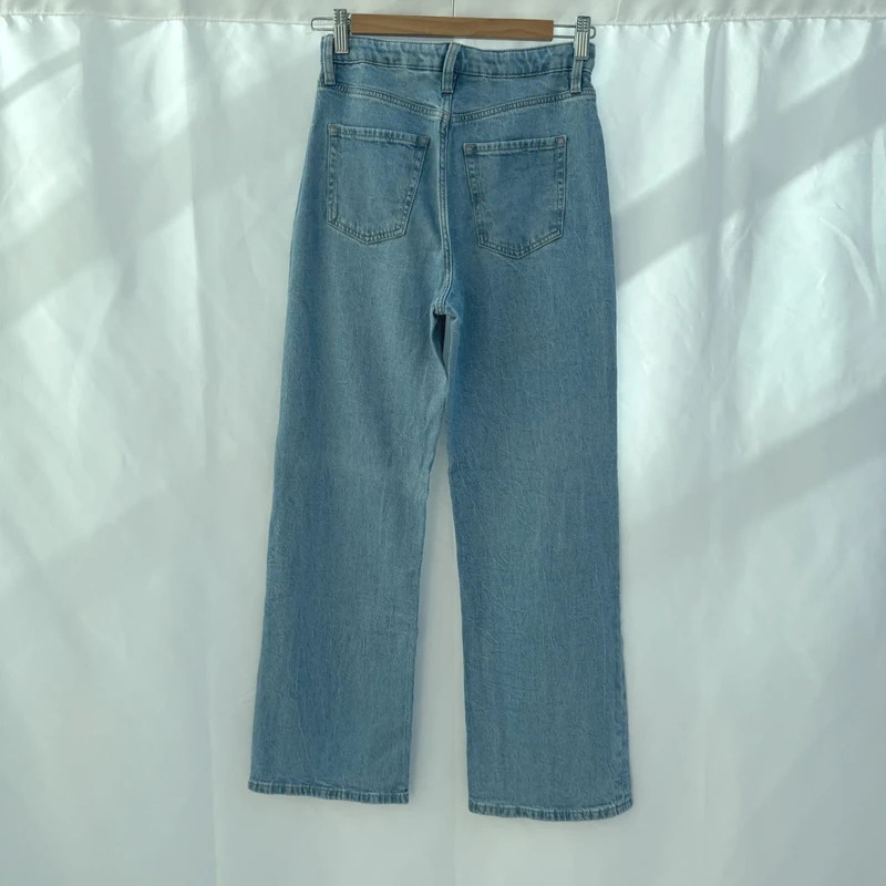 H&M Wide Leg Jeans Age 12–13Y Light Wash Varsity Patches High Waist Adjustable - Image 5