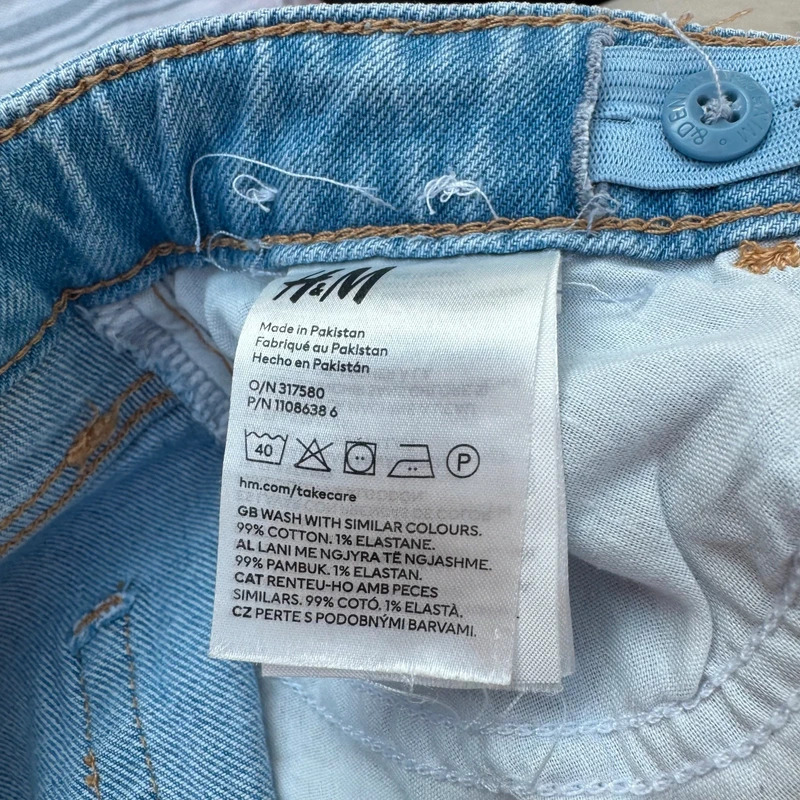 H&M Wide Leg Jeans Age 12–13Y Light Wash Varsity Patches High Waist Adjustable - Image 7