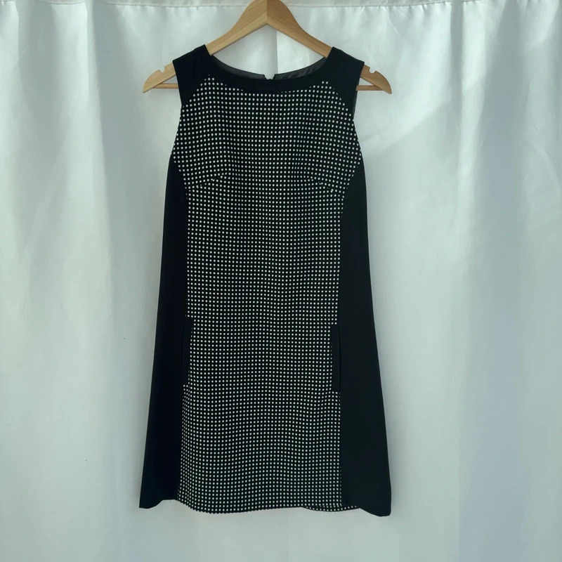 Next Tailoring Black White Geometric Square Panel Shift Dress UK8 Pockets Lined