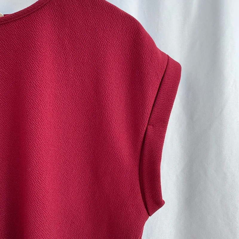 Miss Selfridge Burgundy Textured Top Cutwork Hem Open Back Cuffed Sleeve Uk 12 - Image 2