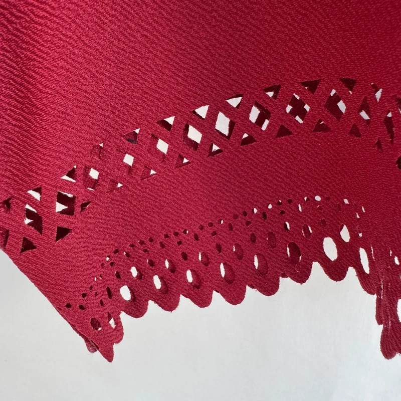 Miss Selfridge Burgundy Textured Top Cutwork Hem Open Back Cuffed Sleeve Uk 12 - Image 3
