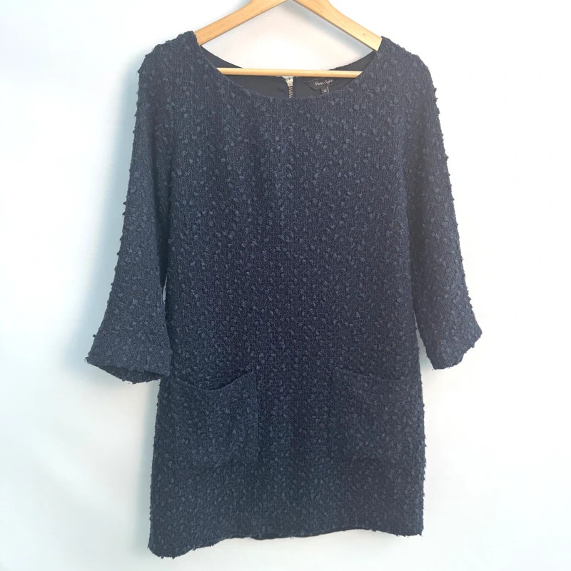Phase Eight Navy Bouclé Textured Shift Dress 3/4 Sleeve UK 12