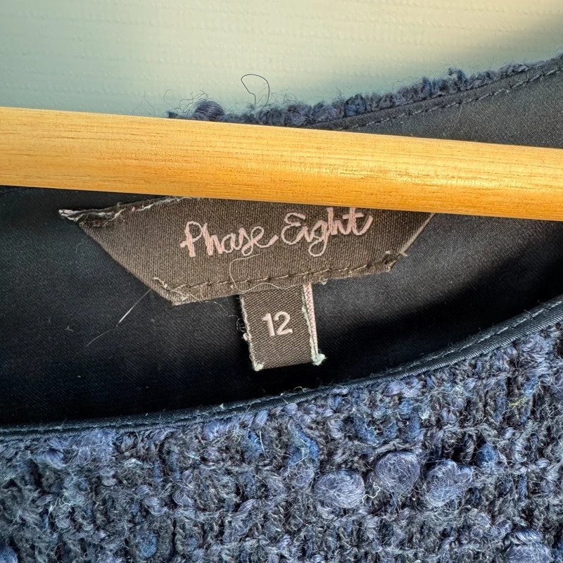 Phase Eight Navy Bouclé Textured Shift Dress 3/4 Sleeve UK 12 - Image 3