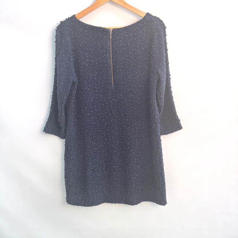 Phase Eight Navy Bouclé Textured Shift Dress 3/4 Sleeve UK 12 - Image 6