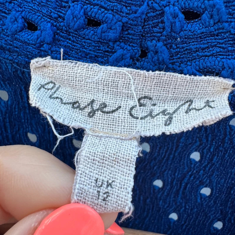 Phase Eight Blouse UK 12 Cobalt Blue Textured Broderie Anglaise V-Neck 3/4 Sleeve - Image 3