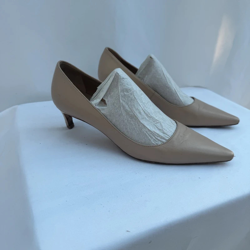L.K. Bennett Vintage Y2K Nude Leather Kitten Heels EU 41 / UK 8 Made in Spain