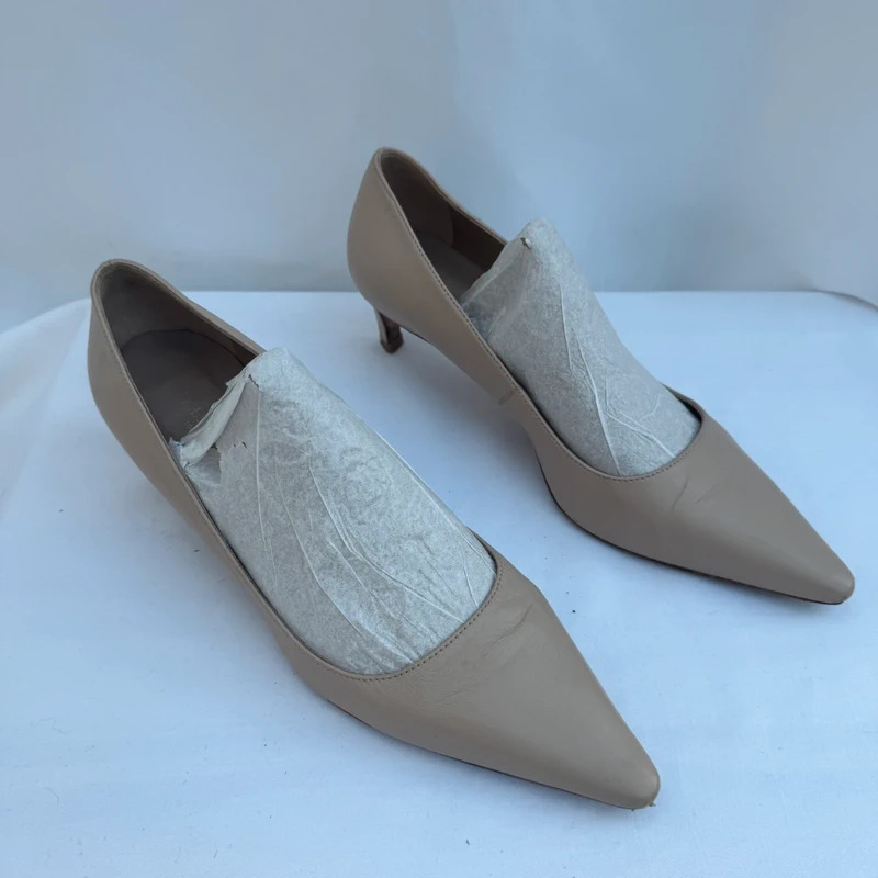 L.K. Bennett Vintage Y2K Nude Leather Kitten Heels EU 41 / UK 8 Made in Spain - Image 2