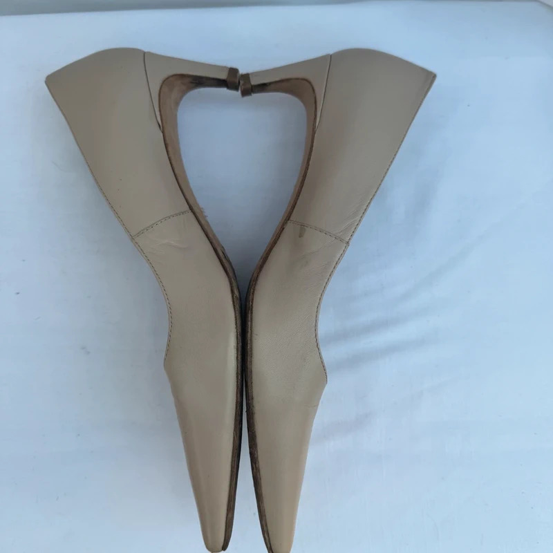 L.K. Bennett Vintage Y2K Nude Leather Kitten Heels EU 41 / UK 8 Made in Spain - Image 4