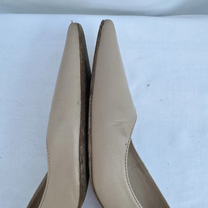 L.K. Bennett Vintage Y2K Nude Leather Kitten Heels EU 41 / UK 8 Made in Spain - Image 14