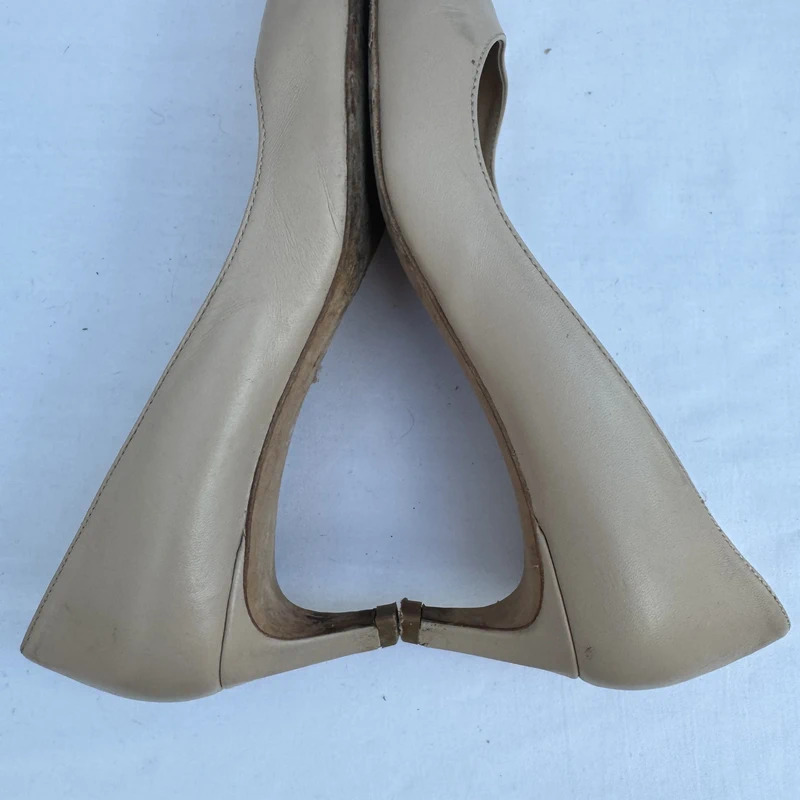 L.K. Bennett Vintage Y2K Nude Leather Kitten Heels EU 41 / UK 8 Made in Spain - Image 15