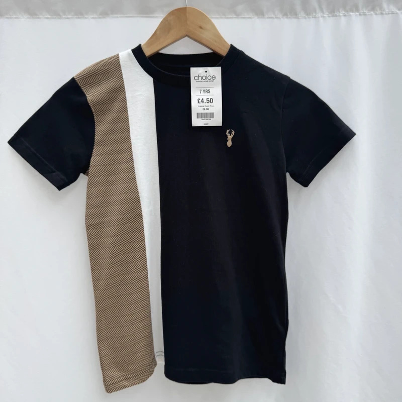 Next Boys Colour-Block Stag Embroidered T-Shirt Black/Beige/White Age 7 (122cm)