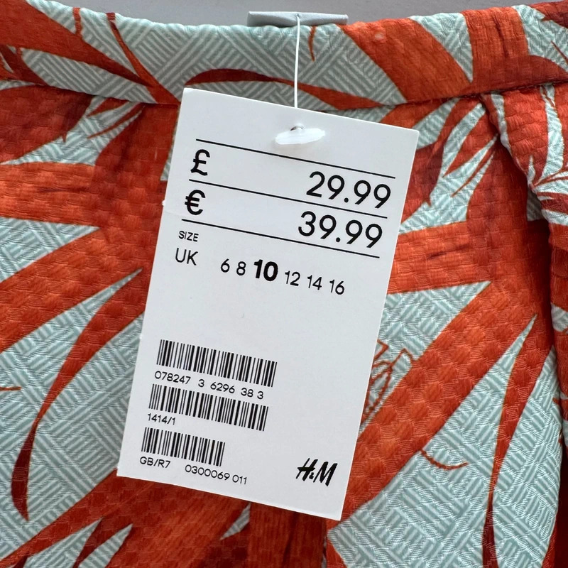 H&M Burnt Orange Tropical Leaf Print Skater Skirt UK 10 New With Tags - Image 3