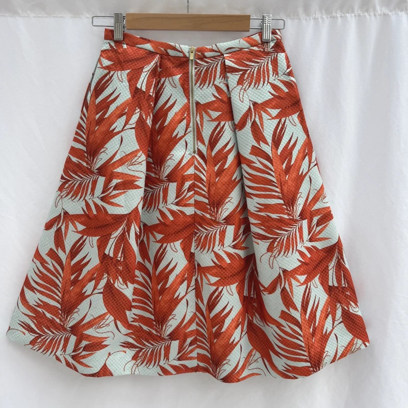 H&M Burnt Orange Tropical Leaf Print Skater Skirt UK 10 New With Tags - Image 5