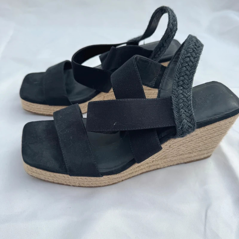 Next Forever Comfort Black Espadrille Wedge Sandals Square Toe UK 6.5 / EU 40 Wide Fit
