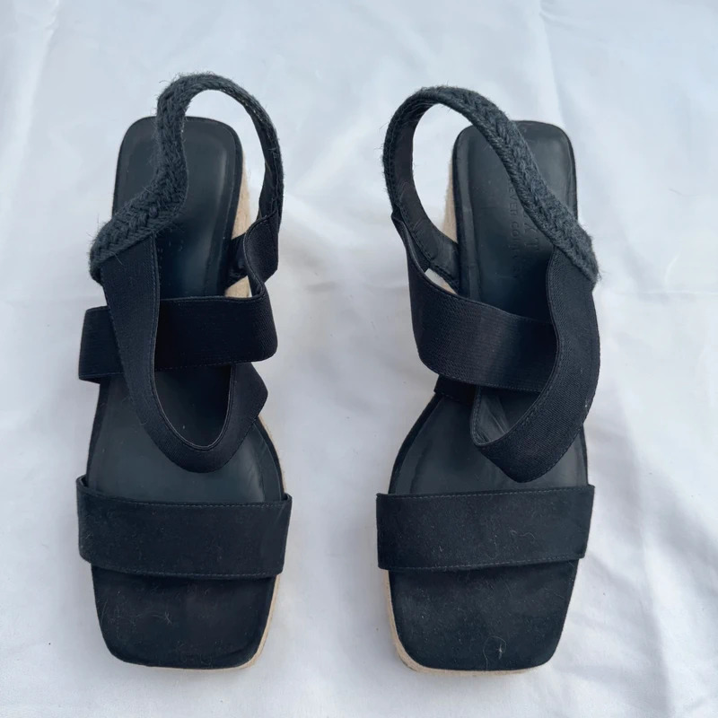 Next Forever Comfort Black Espadrille Wedge Sandals Square Toe UK 6.5 / EU 40 Wide Fit - Image 2
