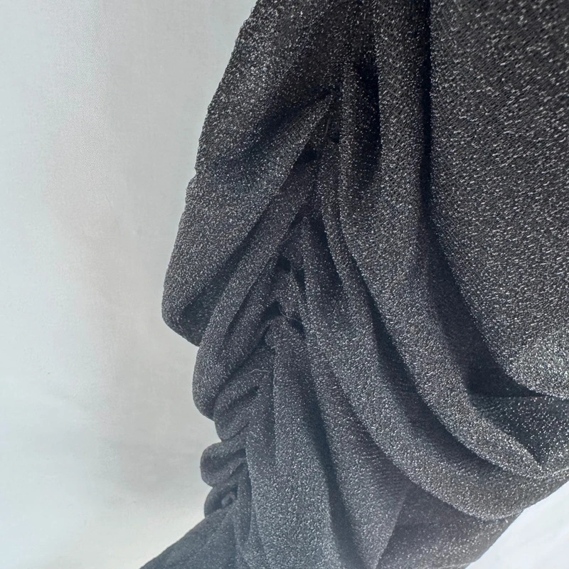 Little Black Dress Sparkle Cowl Neck Midi Dress Sleeveless Ruched Party Glitter Black UK 10 - Image 4