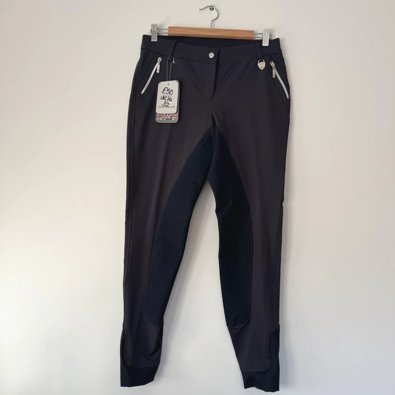 Lauria Garrelli / HKM Polo Classic Full Suede Seat Breeches | UK 32 | Dark Grey