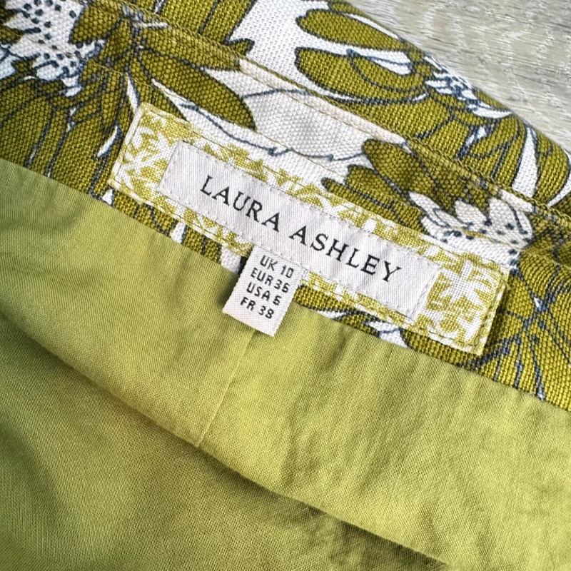 Laura Ashley Olive Green Floral Linen Blend A-Line Skirt | UK 10 - Image 5