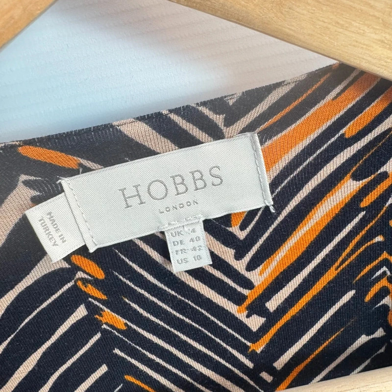 Hobbs Joyce Black Orange Geometric Chevron Jersey Wrap Midi Dress - Size UK 14 - Image 2