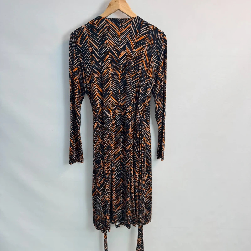 Hobbs Joyce Black Orange Geometric Chevron Jersey Wrap Midi Dress - Size UK 14 - Image 4