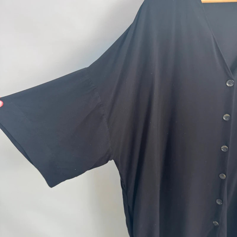 Lindex Black Viscose Button Front Tunic Dress V-Neck Relaxed Fit UK 20–22 Length 43" - Image 2