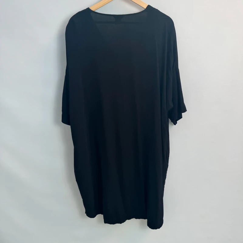 Lindex Black Viscose Button Front Tunic Dress V-Neck Relaxed Fit UK 20–22 Length 43" - Image 5