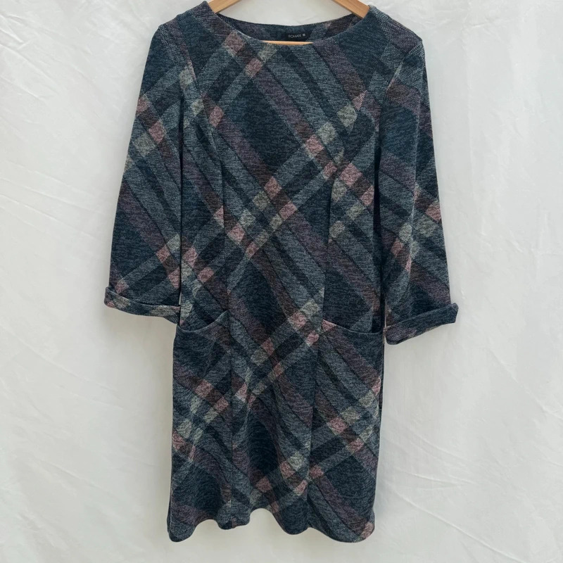 Roman Grey & Pink Abstract Print Stretch Tunic Dress UK 16 Pockets