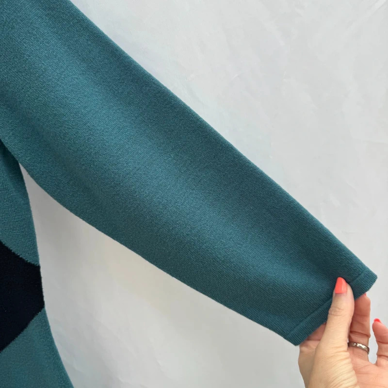 Mitzy Black Teal & Cream Colour Block Knitted Dress | UK 12 | 3/4 Sleeves - Image 4