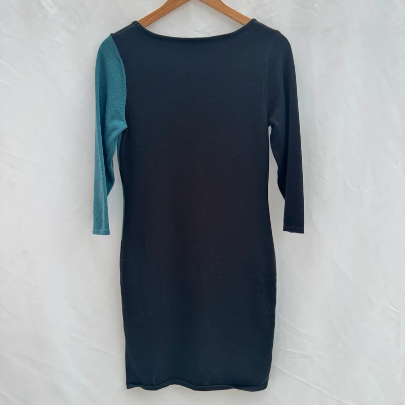 Mitzy Black Teal & Cream Colour Block Knitted Dress | UK 12 | 3/4 Sleeves - Image 7