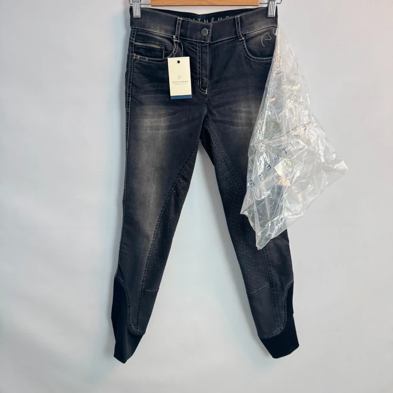 Equithème Texas Denim Riding Breeches Silicone Seat Black W28 / UK 10 BNWT