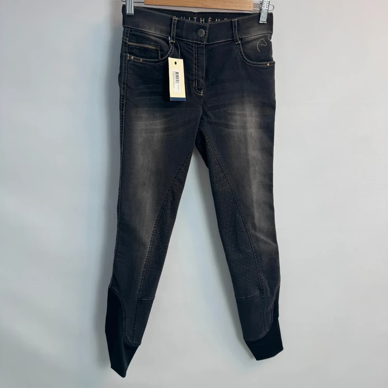 Equithème Texas Denim Riding Breeches Silicone Seat Black W28 / UK 10 BNWT - Image 9