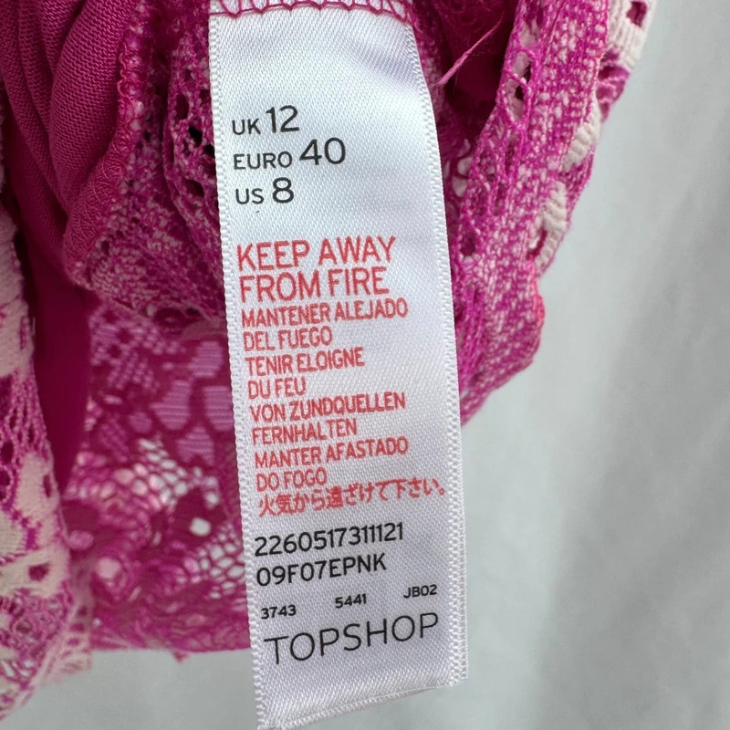Topshop Pink White Lace Top Sleeveless Scoop Neck Fully Lined Scallop Hem Size 14 - Image 5