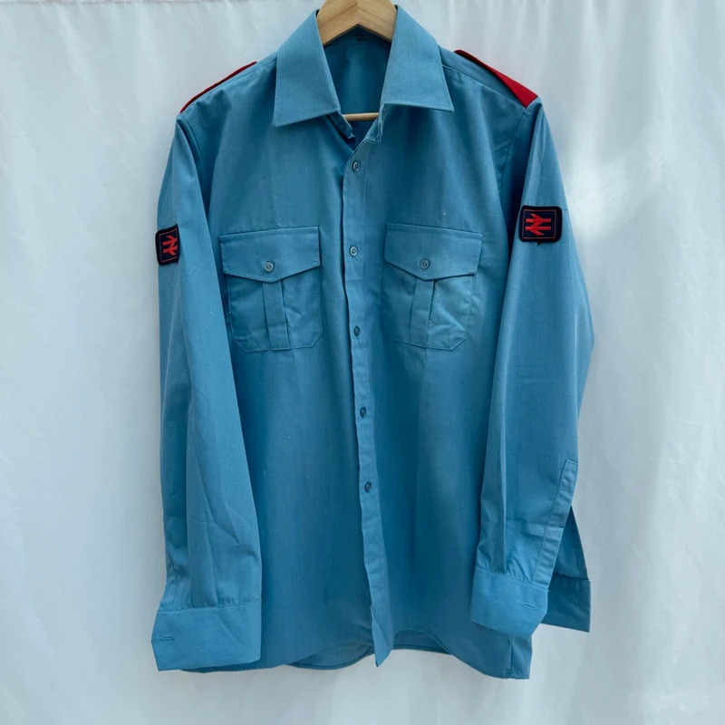 Vintage British Rail Uniform Shirt Cutlass Blue 1970s 1980s Train Memorabilia 16.5