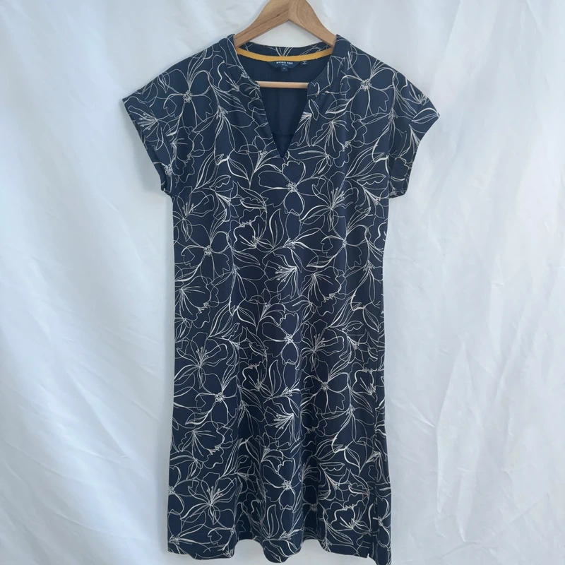 Weird Fish Suffolks Dress UK 12 Dark Navy Floral 100% Organic Cotton