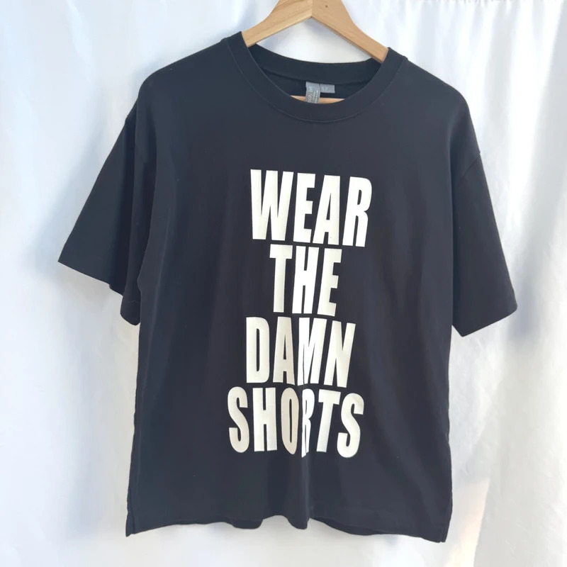 Sweaty Betty Slogan T-Shirt Wear The Damn Shorts Black Tee Size XS Relaxed Fit UK 8 10 12