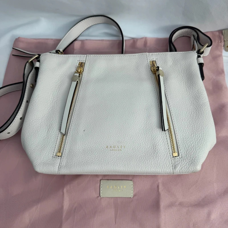 Radley London White Leather Zip Detail Crossbody Shoulder Bag Dust Bag