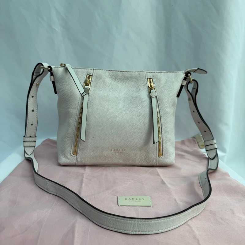 Radley London White Leather Zip Detail Crossbody Shoulder Bag Dust Bag - Image 7