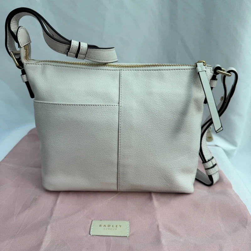 Radley London White Leather Zip Detail Crossbody Shoulder Bag Dust Bag - Image 11