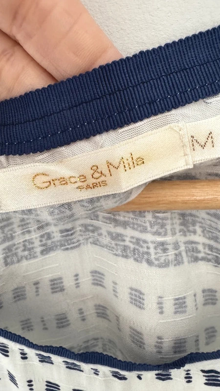 Grace & Mila Paris Sleeveless Top Size M – Navy Geo Print Lace Side Ties - Image 3