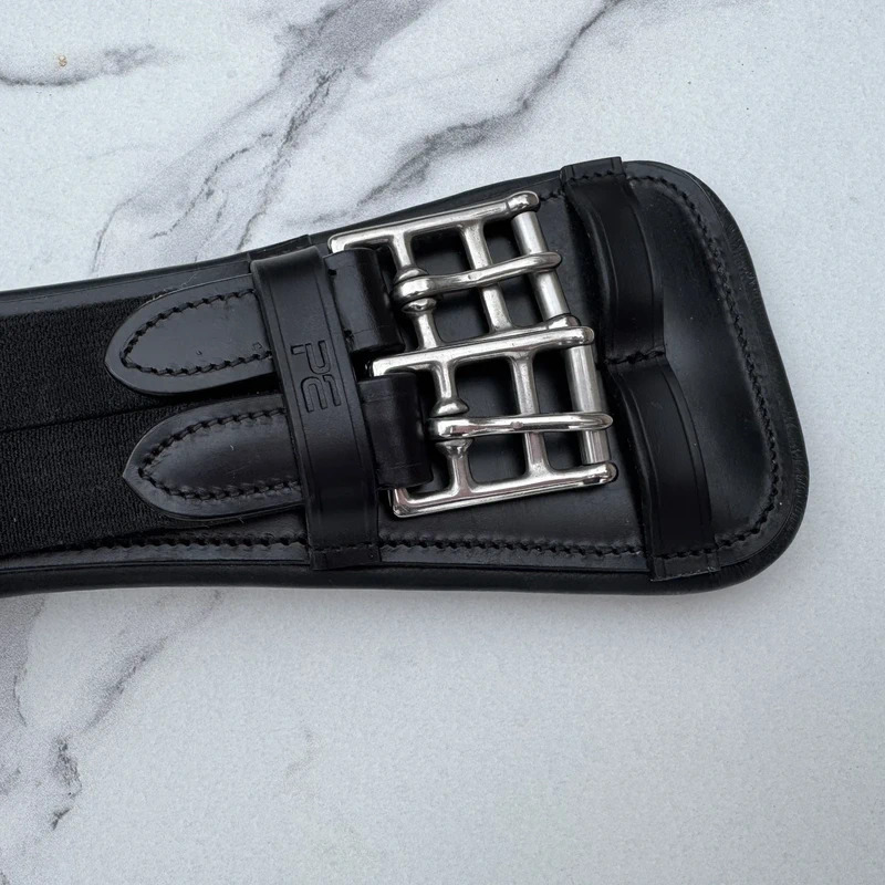 Premier Equine Black Anatomical Leather Dressage Girth 26" Double Elastic - Image 2