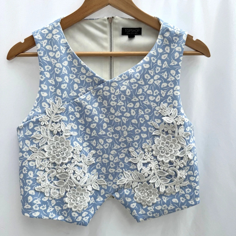 Topshop blue floral sleeveless crop top EU 44 / UK 16