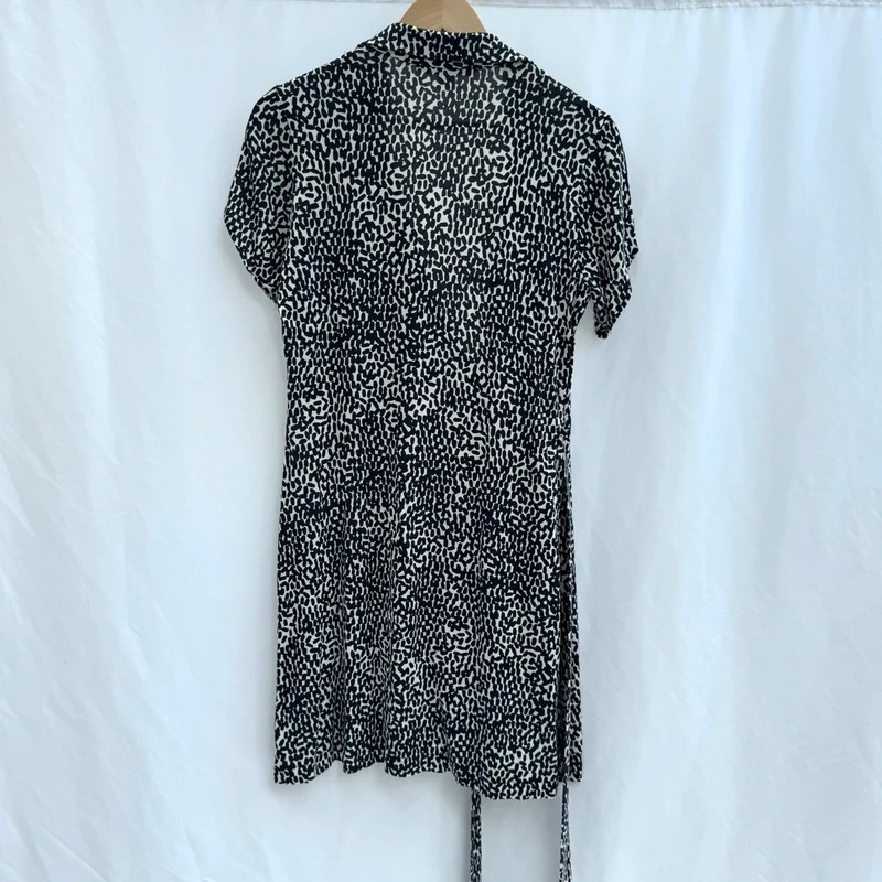 Diane Von Furstenberg DVF New Jeanne Two 100% Silk Wrap Dress Black & Cream Print US10 / UK12-14 - Image 2