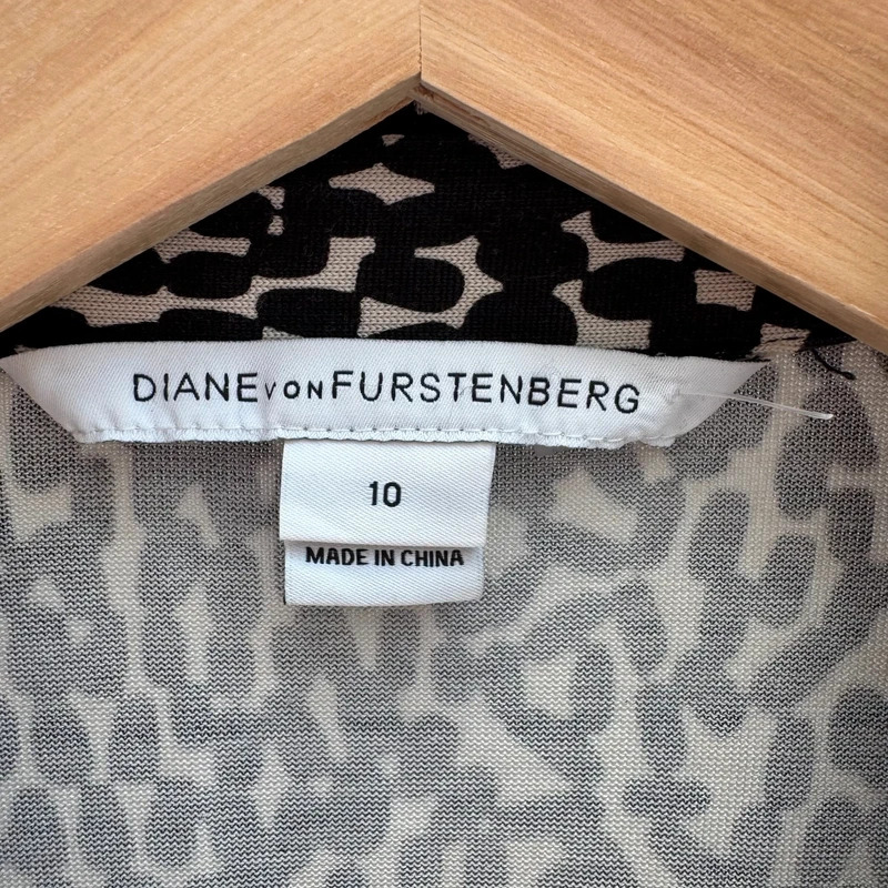Diane Von Furstenberg DVF New Jeanne Two 100% Silk Wrap Dress Black & Cream Print US10 / UK12-14 - Image 5