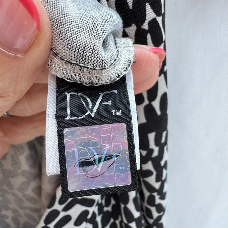 Diane Von Furstenberg DVF New Jeanne Two 100% Silk Wrap Dress Black & Cream Print US10 / UK12-14 - Image 7