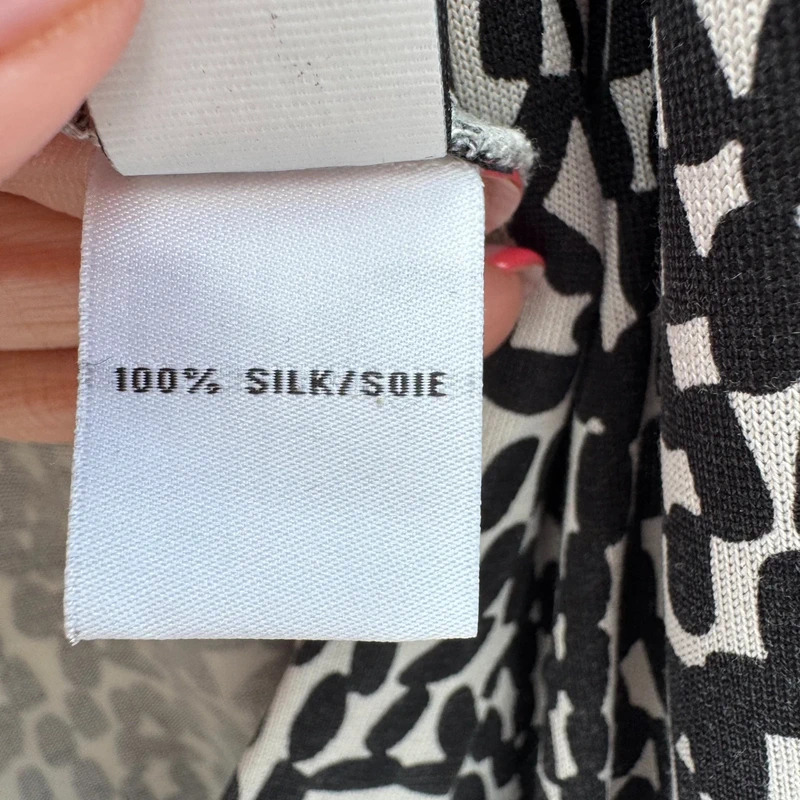 Diane Von Furstenberg DVF New Jeanne Two 100% Silk Wrap Dress Black & Cream Print US10 / UK12-14 - Image 10