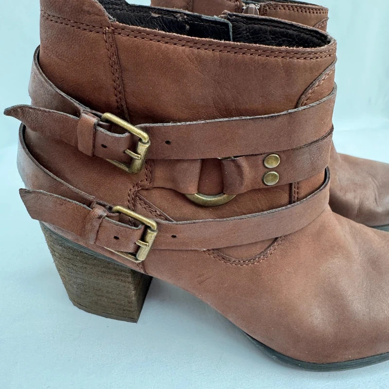 Josef Seibel Brown Leather Ankle Boots EU 40 UK 6.5 Buckle Strap Block Heel Comfort - Image 2